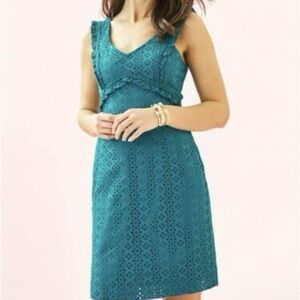 NWT Lilly Pulitzer Kaylee Shift Dress Tanzanian Teal Petal Eyelet size 0